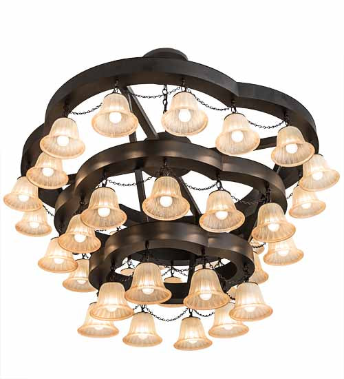 Meyda Lighting Cretella 60" 36-Light 3-Tier Solar Black Chandelier With Beige Shade Glass
