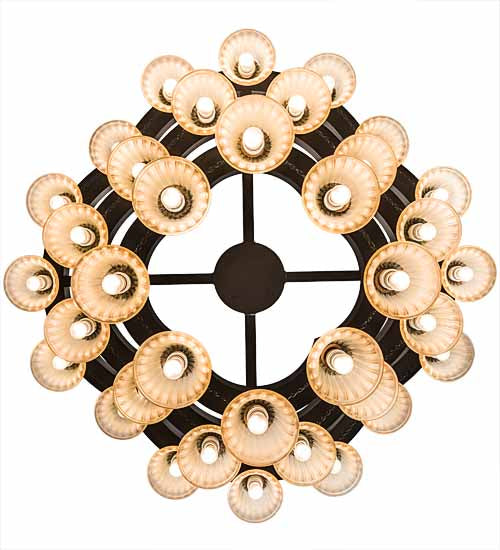 Meyda Lighting Cretella 60" 36-Light 3-Tier Solar Black Chandelier With Beige Shade Glass