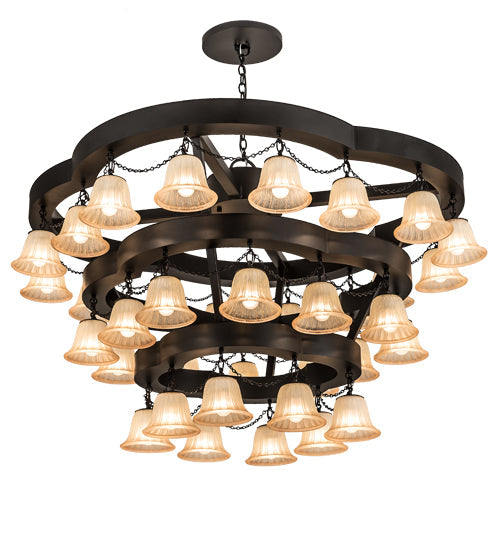 Meyda Lighting Cretella 60" 36-Light 3-Tier Solar Black Chandelier With Beige Shade Glass
