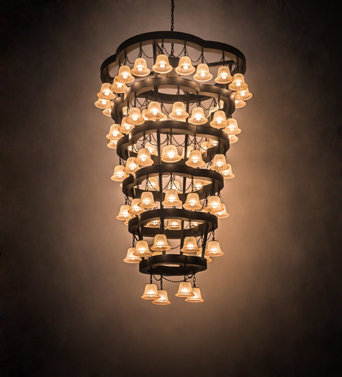 Meyda Lighting Cretella 60" 72-Light 6-Tier Solar Black Chandelier With Beige Shade Glass