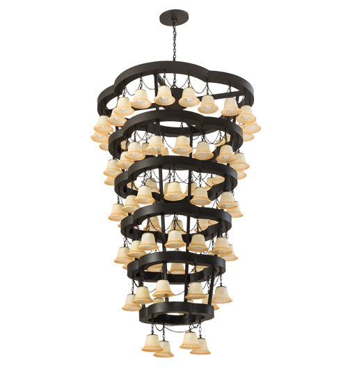 Meyda Lighting Cretella 60" 72-Light 6-Tier Solar Black Chandelier With Beige Shade Glass