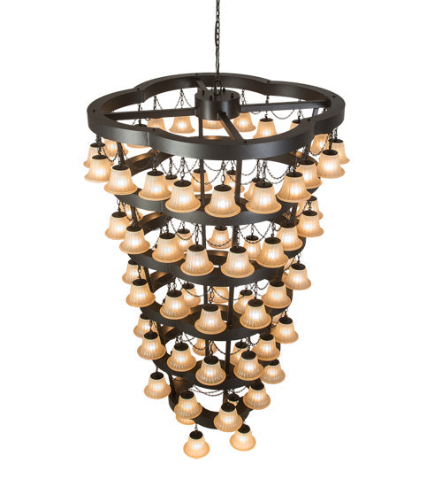 Meyda Lighting Cretella 60" 72-Light 6-Tier Solar Black Chandelier With Beige Shade Glass