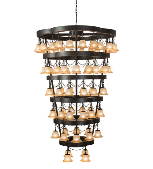 Meyda Lighting Cretella 60" 72-Light 6-Tier Solar Black Chandelier With Beige Shade Glass