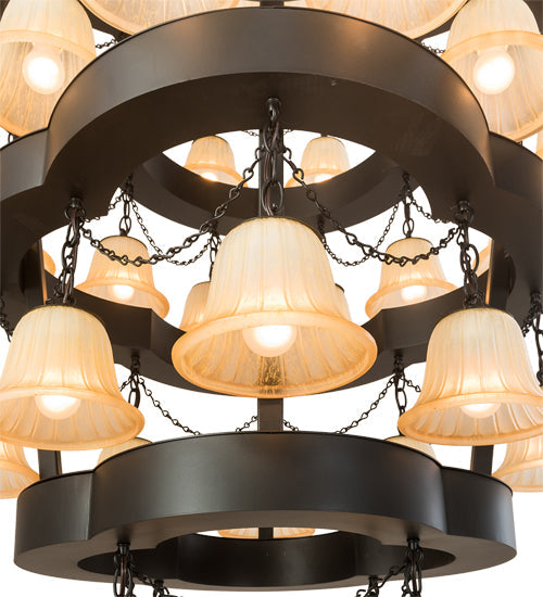 Meyda Lighting Cretella 60" 72-Light 6-Tier Solar Black Chandelier With Beige Shade Glass