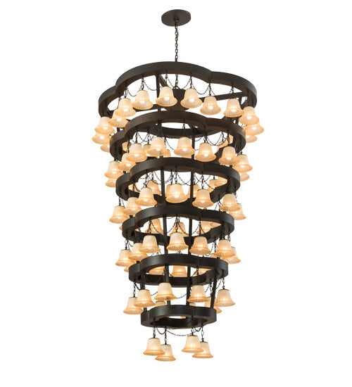 Meyda Lighting Cretella 60" 72-Light 6-Tier Solar Black Chandelier With Beige Shade Glass