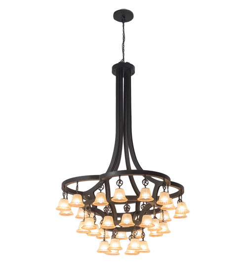 Meyda Lighting Cretella 65" 34-Light Solar Black Chandelier With Beige Shade Glass