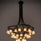 Meyda Lighting Cretella 65" 34-Light Solar Black Chandelier With Beige Shade Glass