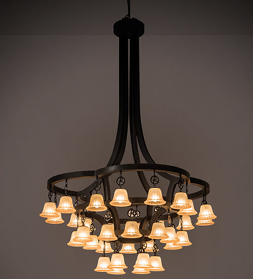 Meyda Lighting Cretella 65" 34-Light Solar Black Chandelier With Beige Shade Glass