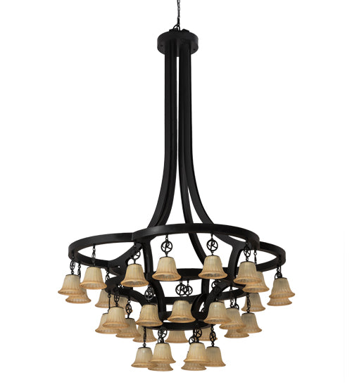 Meyda Lighting Cretella 65" 34-Light Solar Black Chandelier With Beige Shade Glass