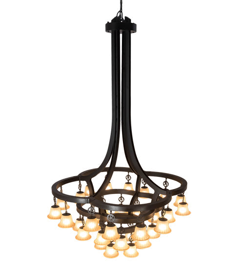Meyda Lighting Cretella 65" 34-Light Solar Black Chandelier With Beige Shade Glass