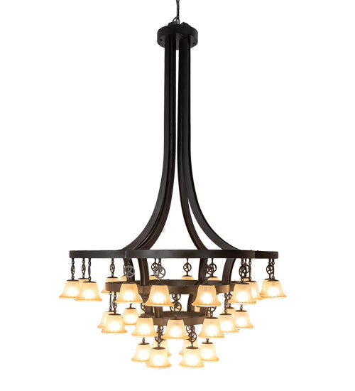 Meyda Lighting Cretella 65" 34-Light Solar Black Chandelier With Beige Shade Glass