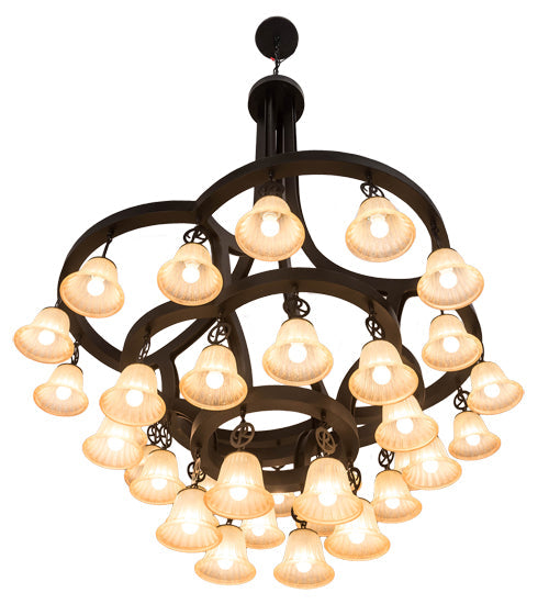 Meyda Lighting Cretella 65" 34-Light Solar Black Chandelier With Beige Shade Glass