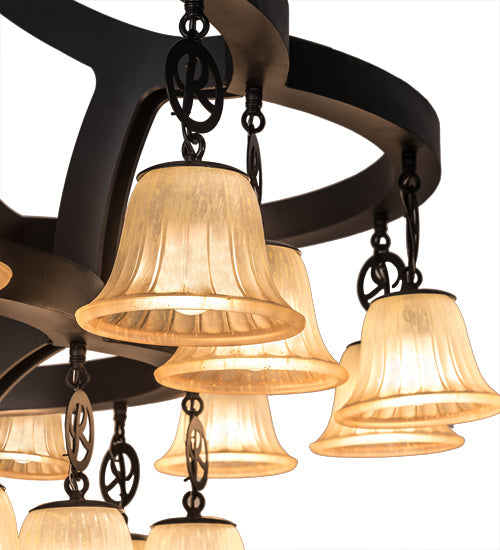 Meyda Lighting Cretella 65" 34-Light Solar Black Chandelier With Beige Shade Glass