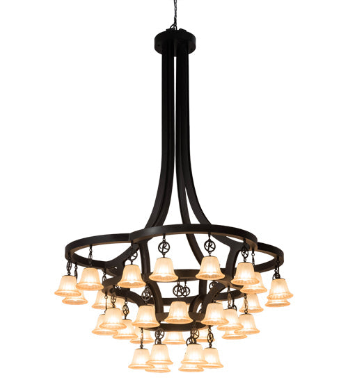 Meyda Lighting Cretella 65" 34-Light Solar Black Chandelier With Beige Shade Glass