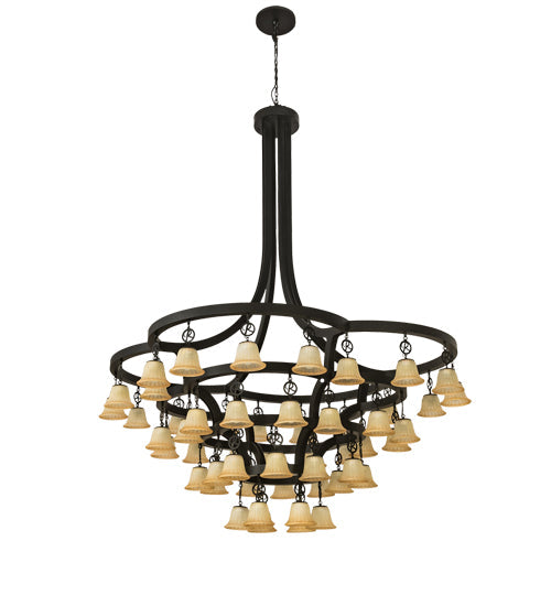 Meyda Lighting Cretella 90" 58-Light Solar Black Chandelier With Beige Shade Glass
