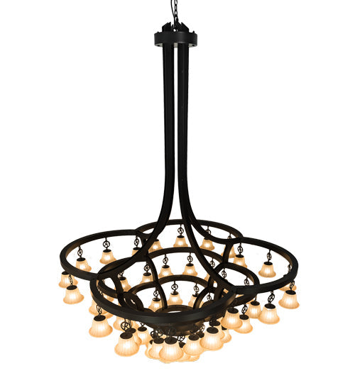 Meyda Lighting Cretella 90" 58-Light Solar Black Chandelier With Beige Shade Glass