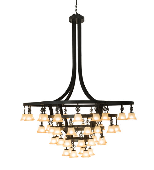 Meyda Lighting Cretella 90" 58-Light Solar Black Chandelier With Beige Shade Glass