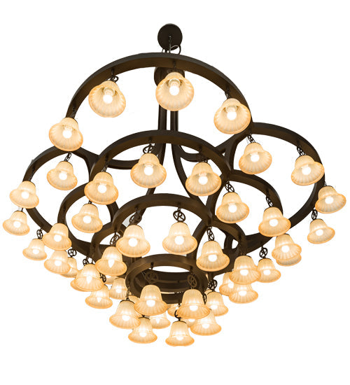 Meyda Lighting Cretella 90" 58-Light Solar Black Chandelier With Beige Shade Glass