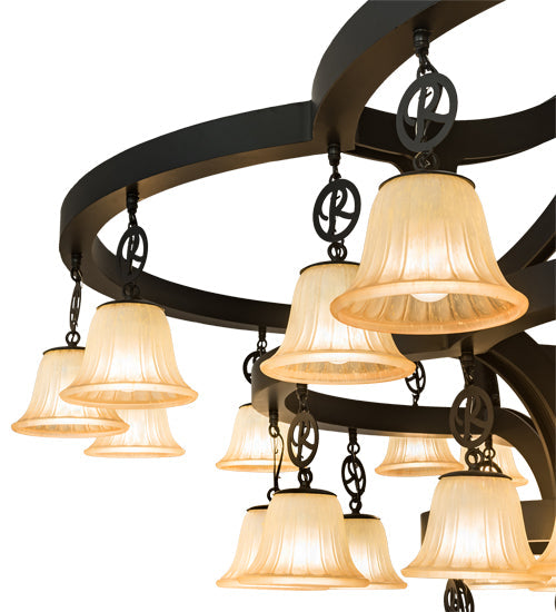 Meyda Lighting Cretella 90" 58-Light Solar Black Chandelier With Beige Shade Glass