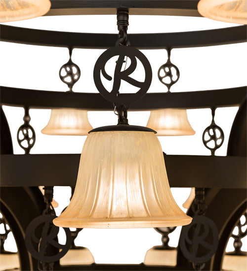 Meyda Lighting Cretella 90" 58-Light Solar Black Chandelier With Beige Shade Glass