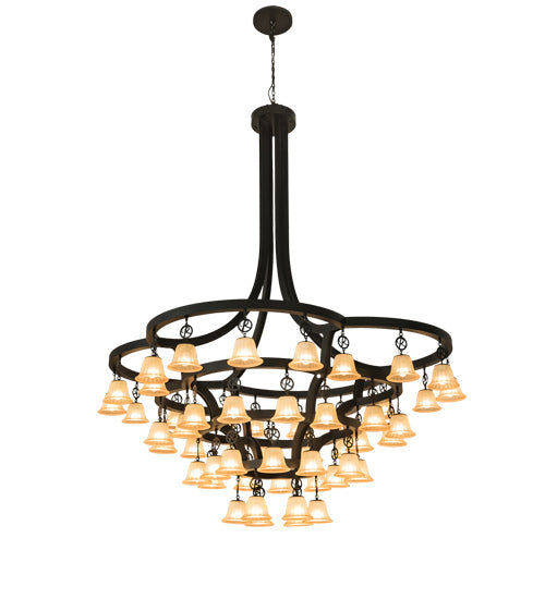 Meyda Lighting Cretella 90" 58-Light Solar Black Chandelier With Beige Shade Glass