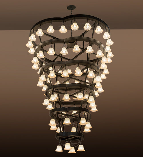 Meyda Lighting Cretella 96" 84-Light 6-Tier Solar Black Chandelier With Beige Shade Glass