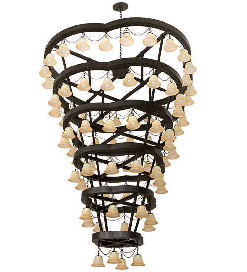 Meyda Lighting Cretella 96" 84-Light 6-Tier Solar Black Chandelier With Beige Shade Glass