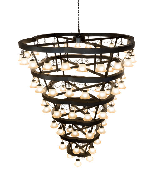 Meyda Lighting Cretella 96" 84-Light 6-Tier Solar Black Chandelier With Beige Shade Glass