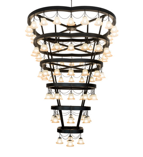 Meyda Lighting Cretella 96" 84-Light 6-Tier Solar Black Chandelier With Beige Shade Glass