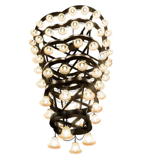 Meyda Lighting Cretella 96" 84-Light 6-Tier Solar Black Chandelier With Beige Shade Glass