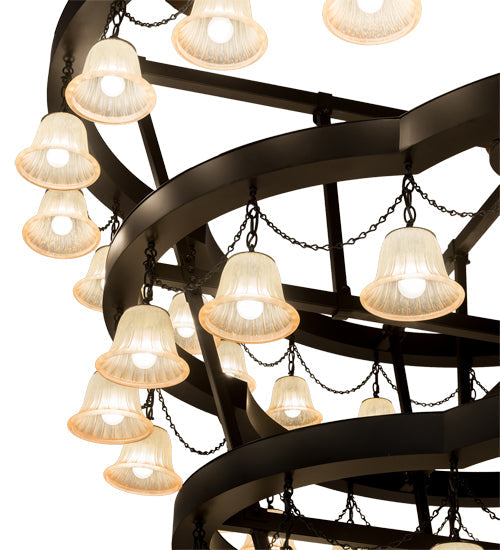 Meyda Lighting Cretella 96" 84-Light 6-Tier Solar Black Chandelier With Beige Shade Glass