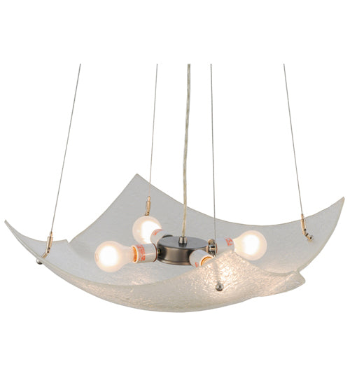 Meyda Lighting Crinkle 26" 4-Light Brushed Nickel Inverted Pendant Light With Clear Textured Crushed Ice Shade Glass