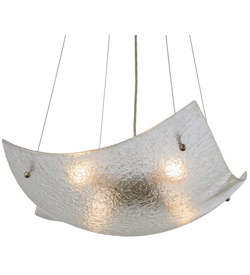 Meyda Lighting Crinkle 26" 4-Light Brushed Nickel Inverted Pendant Light With Clear Textured Crushed Ice Shade Glass