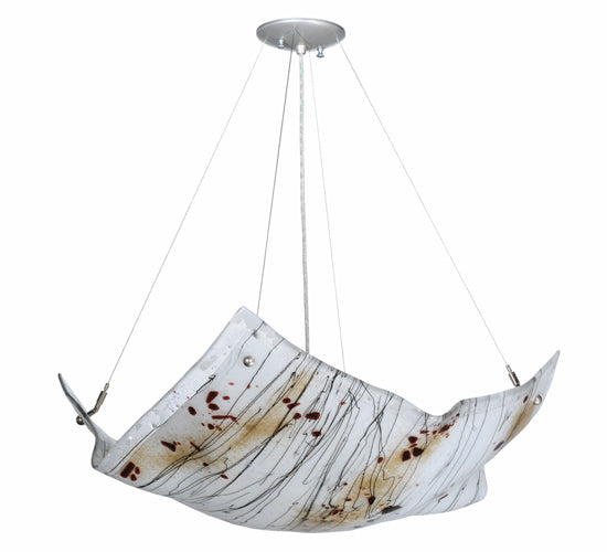 Meyda Lighting Crinkle 28" 4-Light Nickel Ramoscelli Inverted Pendant Light With Fused White & Beige Shade Glass