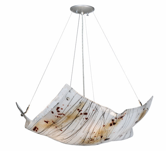 Meyda Lighting Crinkle 28" 4-Light Nickel Ramoscelli Inverted Pendant Light With Fused White & Beige Shade Glass