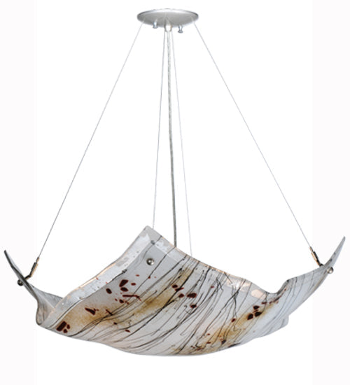 Meyda Lighting Crinkle 28" 4-Light Nickel Ramoscelli Inverted Pendant Light With Fused White & Beige Shade Glass