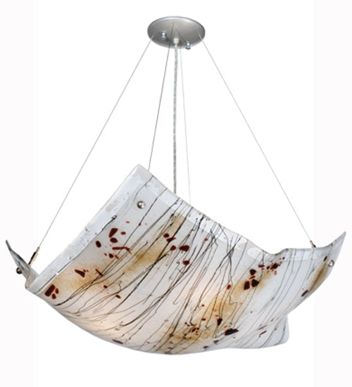 Meyda Lighting Crinkle 28" 4-Light Nickel Ramoscelli Inverted Pendant Light With Fused White & Beige Shade Glass
