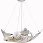 Meyda Lighting Crinkle 28" 4-Light Nickel Ramoscelli Inverted Pendant Light With Fused White & Beige Shade Glass