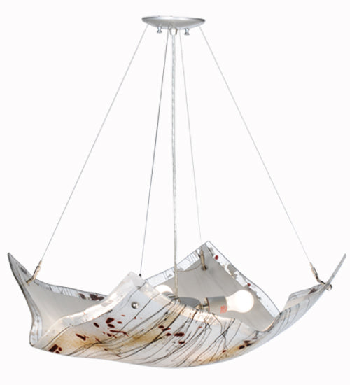 Meyda Lighting Crinkle 28" 4-Light Nickel Ramoscelli Inverted Pendant Light With Fused White & Beige Shade Glass