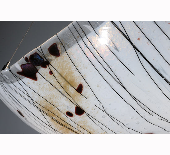 Meyda Lighting Crinkle 28" 4-Light Nickel Ramoscelli Inverted Pendant Light With Fused White & Beige Shade Glass