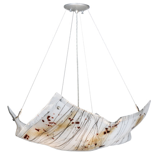Meyda Lighting Crinkle 28" 4-Light Nickel Ramoscelli Inverted Pendant Light With Fused White & Beige Shade Glass
