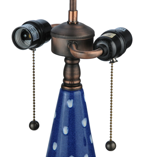 Meyda Lighting Cristal Azul 25" 2-Light Mahogany Bronze Table Lamp With Gold and Blue Shade Glass