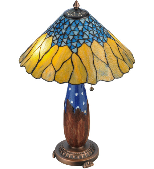 Meyda Lighting Cristal Azul 25" 2-Light Mahogany Bronze Table Lamp With Gold and Blue Shade Glass