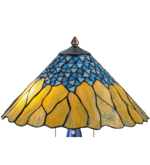 Meyda Lighting Cristal Azul 25" 2-Light Mahogany Bronze Table Lamp With Gold and Blue Shade Glass