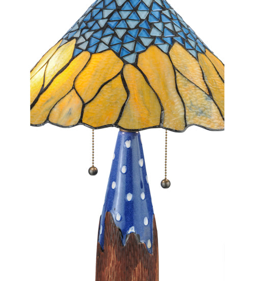 Meyda Lighting Cristal Azul 25" 2-Light Mahogany Bronze Table Lamp With Gold and Blue Shade Glass