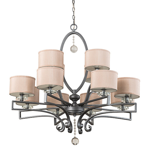 Meyda Lighting Croix 40" 12-Light Blackened Pewter Chandelier With Beige Iridescent Champagne Fabric Shade