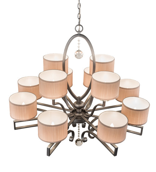 Meyda Lighting Croix 40" 12-Light Blackened Pewter Chandelier With Beige Iridescent Champagne Fabric Shade