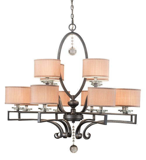 Meyda Lighting Croix 40" 12-Light Blackened Pewter Chandelier With Beige Iridescent Champagne Fabric Shade