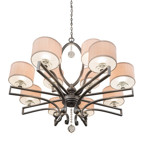 Meyda Lighting Croix 40" 12-Light Blackened Pewter Chandelier With Beige Iridescent Champagne Fabric Shade