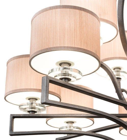 Meyda Lighting Croix 40" 12-Light Blackened Pewter Chandelier With Beige Iridescent Champagne Fabric Shade